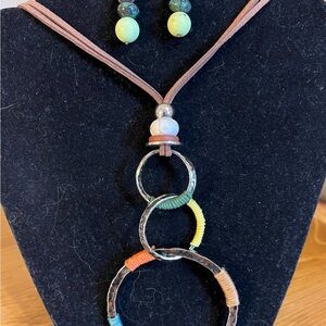 Retired Paparazzi “Rural Renovation, necklace long leather piece n earrings 36”